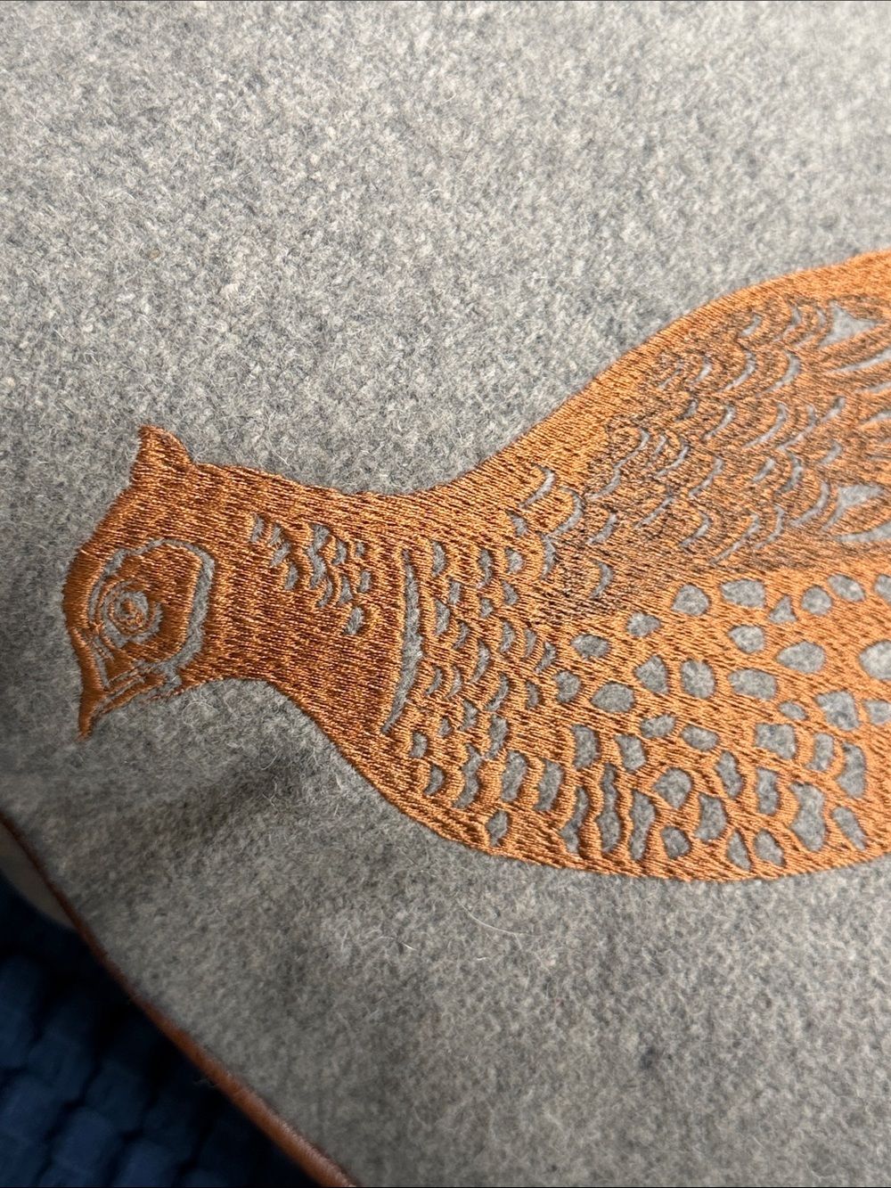 Cottagecore Pheasant Embroidered Cabincore Pillow Decor Gray Brown - Picture 5 of 13